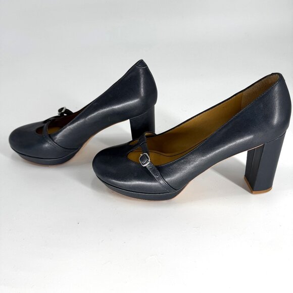 See By Chloé Womens 37.5 Blue Leather Mary Jane Heels - Picture 9 of 14